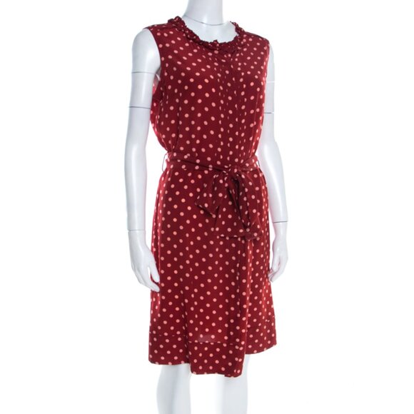NWOT 100% Silk Tory Burch Red Polka Dot Graham Sleeveless Dress, Ruffles, Button - Picture 3 of 4